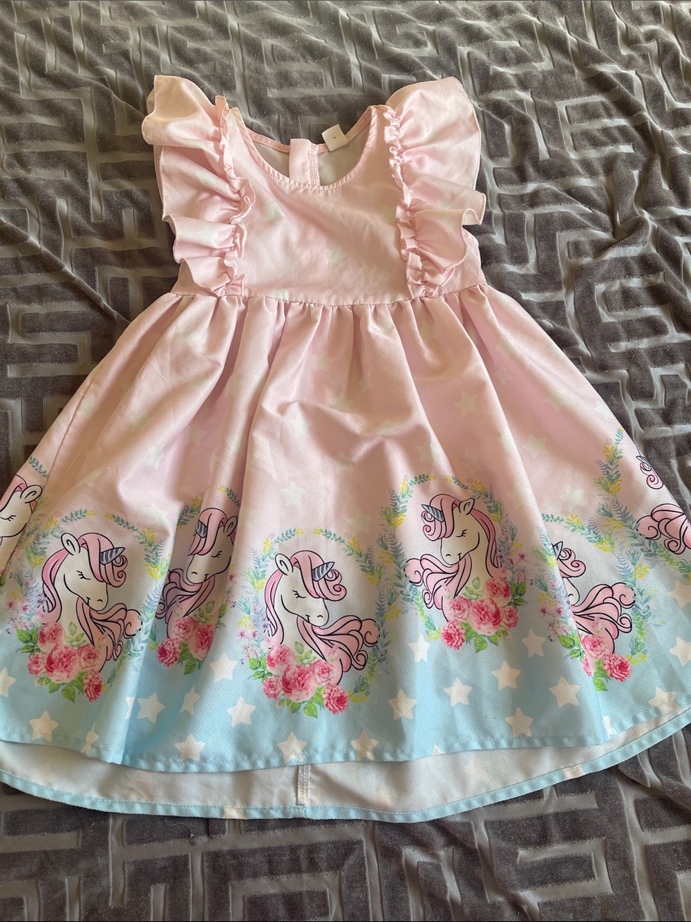 Girls Pink Unicorn Ruffle Dress